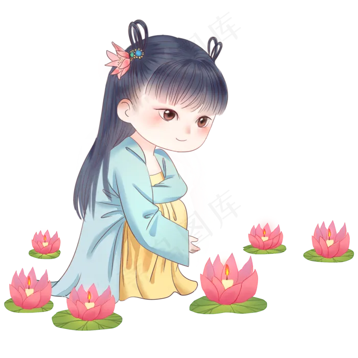 中元节鬼节手绘中国风复古汉服小(2000X2000(DPI:299))psd模版下载