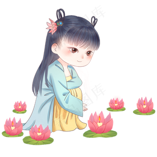 中元节鬼节手绘中国风复古汉服小