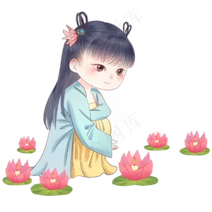 中元节鬼节手绘中国风复古汉服小
