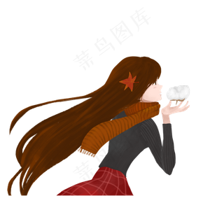 手绘拿着棉花的秋季女孩设计可商