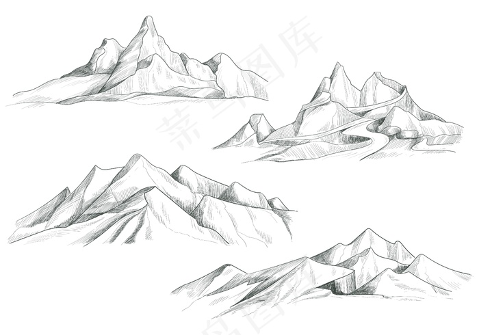 手绘山景集素描设计