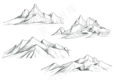 手绘山景集素描设计