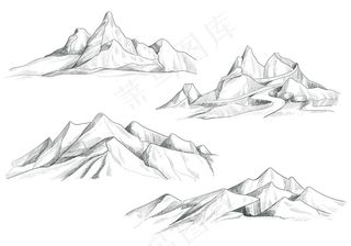 手绘山景集素描设计