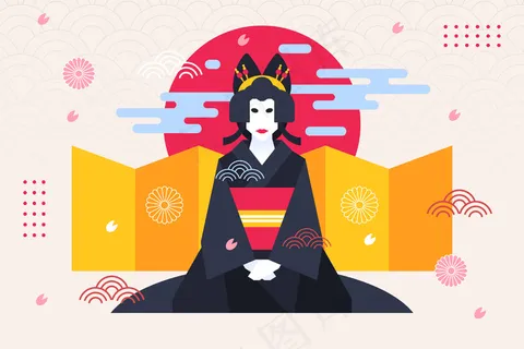 艺妓女几何背景日本风格