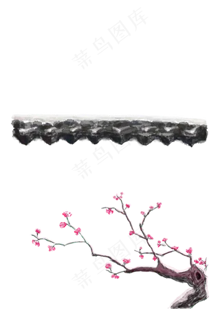 冬日红梅卡通屋檐梅花png