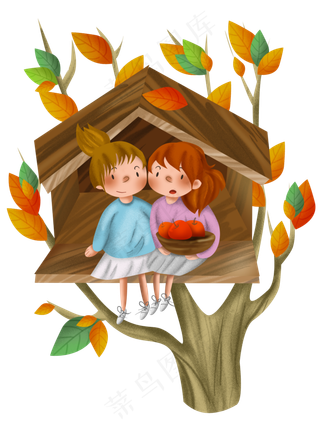 秋游树屋上的女孩