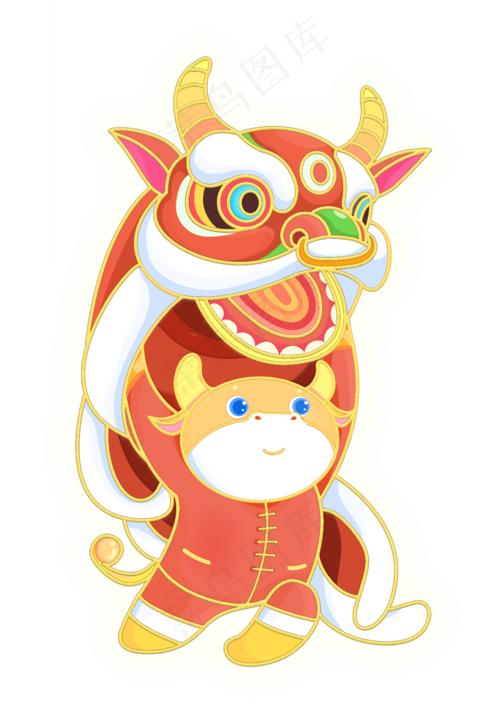 2021年牛年大吉舞牛狮金牛贺(1888X2738(DPI:300))psd模版下载