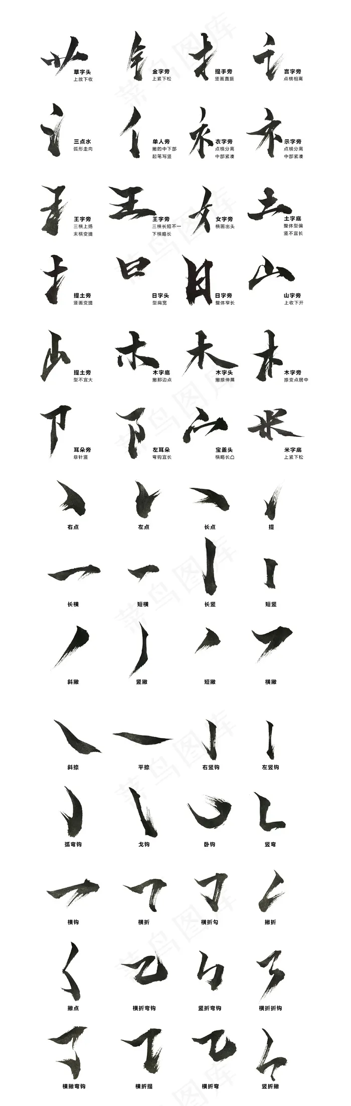 书法笔触毛笔字笔画psd模版下载
