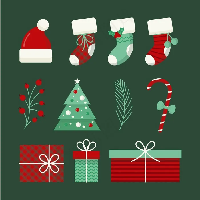 平面设计中的Cristmas元素集合eps,ai矢量模版下载