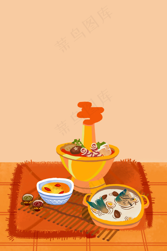 中国特色火锅家居插画海报