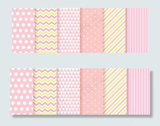 婴儿图案无缝。女婴淋浴背景。为邀请函、邀请模板、卡片、生日聚会、剪贴簿设置粉色粉彩图案。插图。