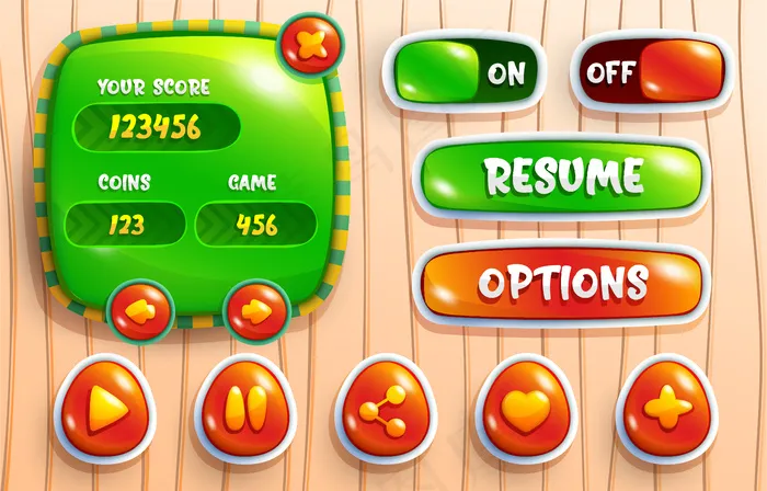 全套得分按钮游戏弹出窗口的亮色设计eps,ai矢量模版下载