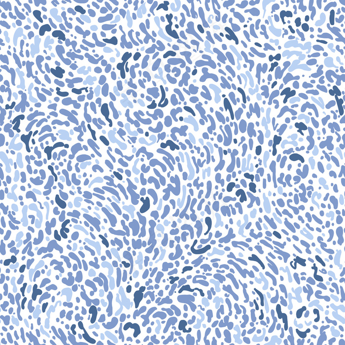 动物无缝仿豹皮图案，白色背景上有蓝色斑点。