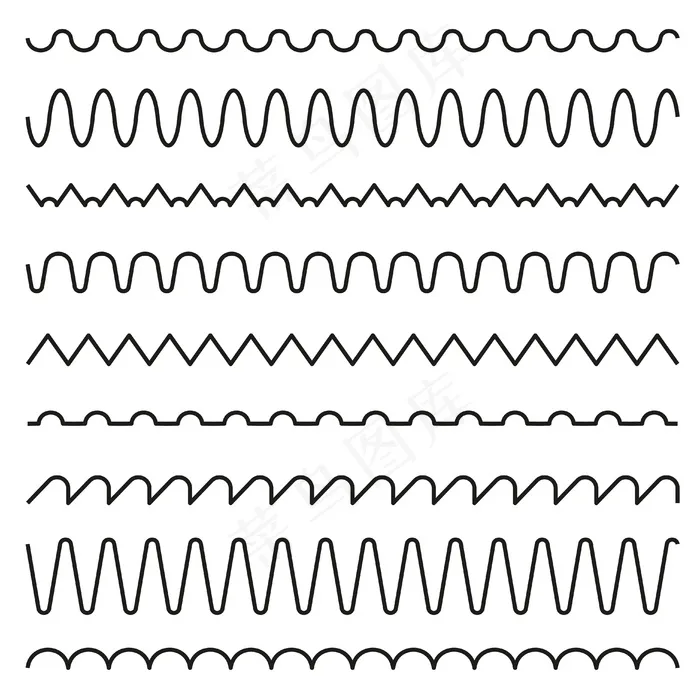 线条集，波浪形，锯齿形-可编辑线条笔划eps,ai矢量模版下载