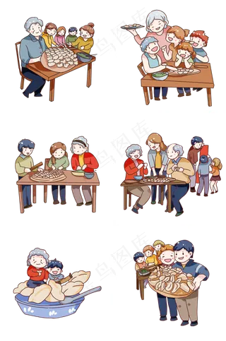 手绘卡通立冬吃饺子套图