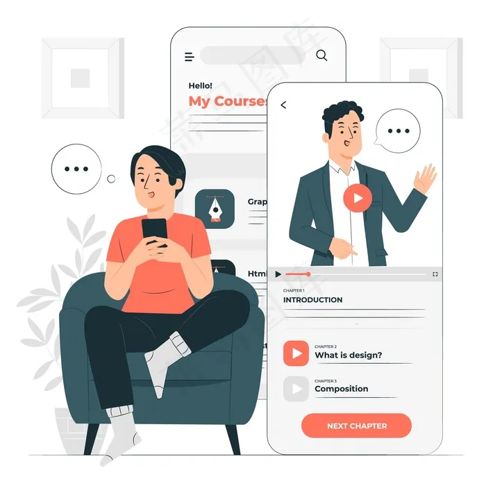 课程应用程序app概念图eps,ai矢量模版下载
