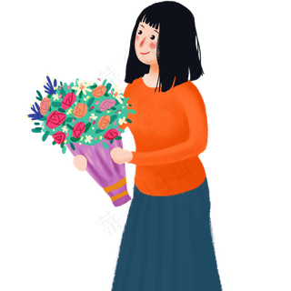 手绘教师节手捧鲜花的女老师可商