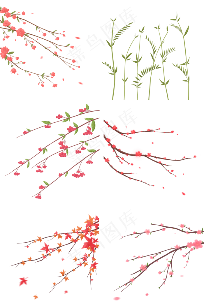 古风唯美海棠花梅花竹子桃花果实