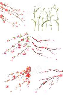 古风唯美海棠花梅花竹子桃花果实