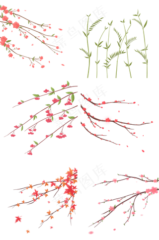 古风唯美海棠花梅花竹子桃花果实