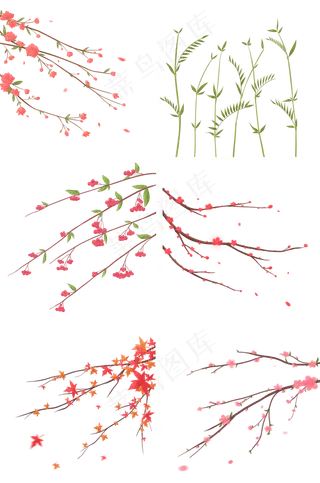 古风唯美海棠花梅花竹子桃花果实