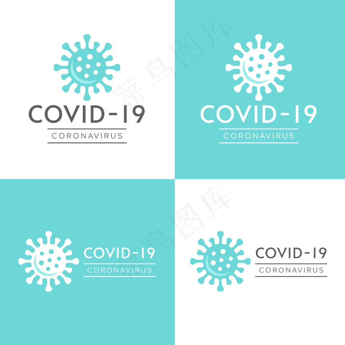 冠状病毒标志与细菌在白色和蓝色色调