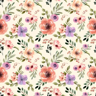 无缝水彩图案与奶油粉彩花卉和黄色背景