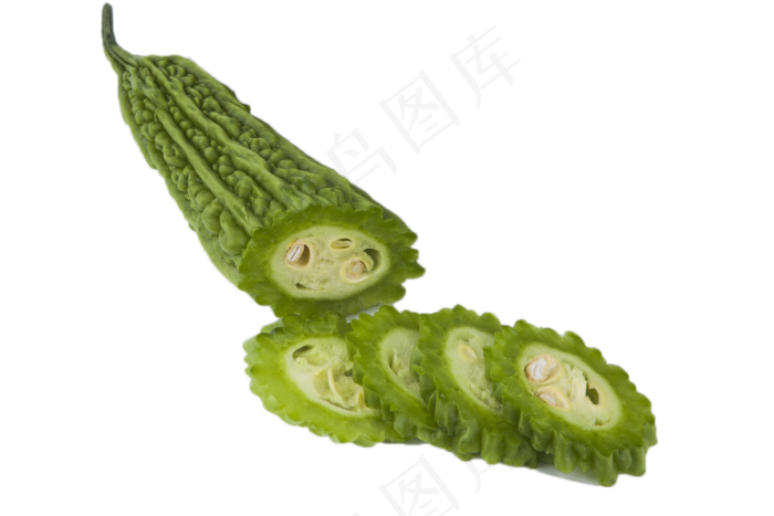 一根切开的翠绿苦瓜