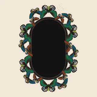 复古绿色蝴蝶图案矢量框架，由乔治·肖从博物学家的杂项中重新混合