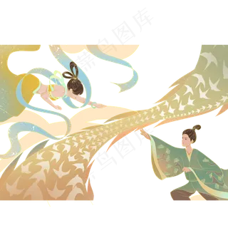 敦煌壁画风格中国神话牛郎织女七