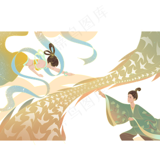 敦煌壁画风格中国神话牛郎织女七