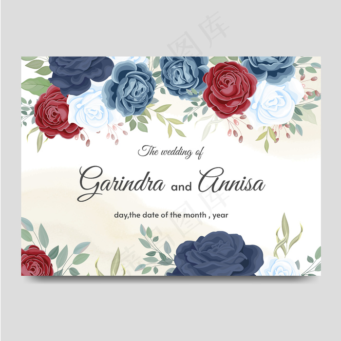 带美丽玫瑰的婚礼请柬