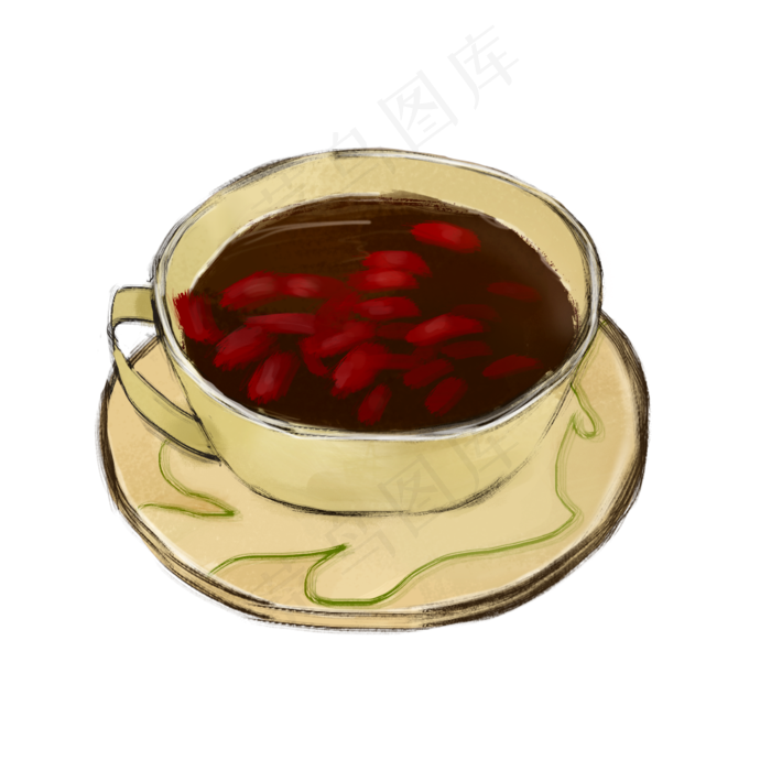 秋季养生手绘卡通枸杞花茶