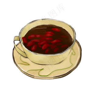 秋季养生手绘卡通枸杞花茶