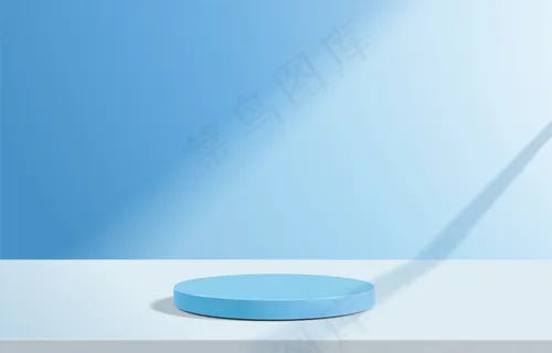 抽象几何形式的最小场景。蓝色背景的圆柱体讲台。 抽象几何形式的最小场景。蓝色背景的圆柱体讲台。