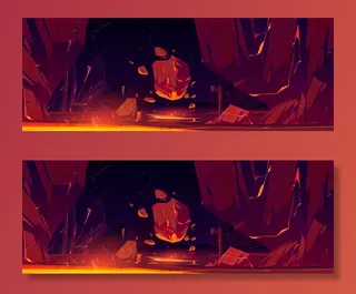 裂缝中有岩石和辉光熔岩的空间景观