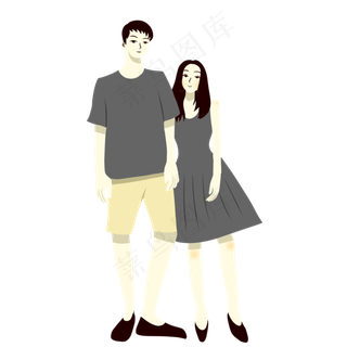 手绘矢量卡通情人节七夕节情侣