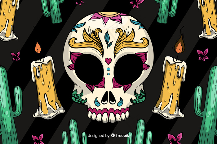 手绘dia de muertos背景