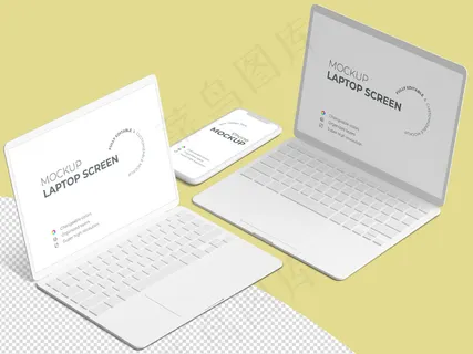 极简的场景与笔记本电脑屏幕和手机模型样机