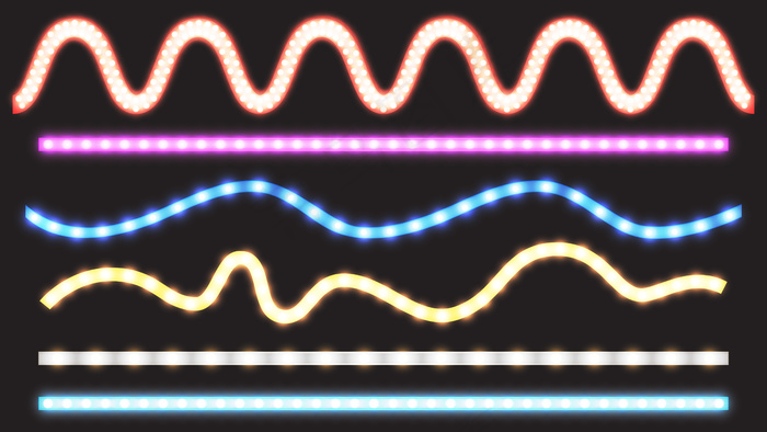 带霓虹灯效果的led条向量集eps,ai矢量模版下载