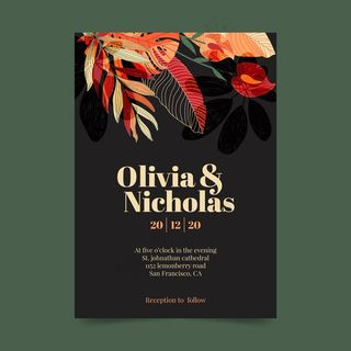 带花饰的婚礼请柬模板