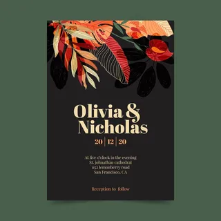 带花饰的婚礼请柬模板