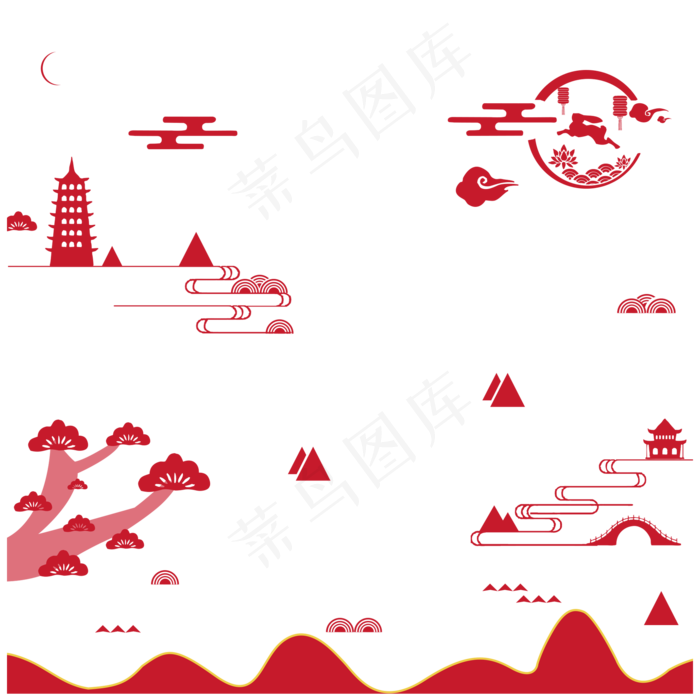 中秋节古风红色底纹