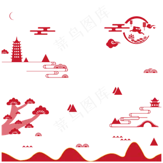 中秋节古风红色底纹