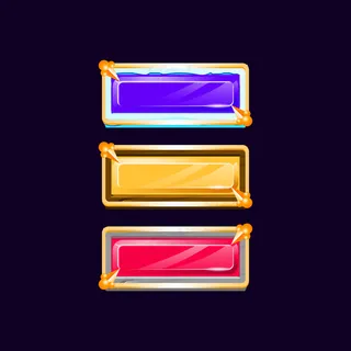 彩色钻石桂木制石头冰按钮与黄金中世纪边界的游戏用户界面资产元素