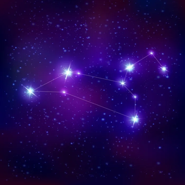狮子座现实星座黄道十二宫，夜空中有明亮的蓝色恒星系统eps,ai矢量模版下载