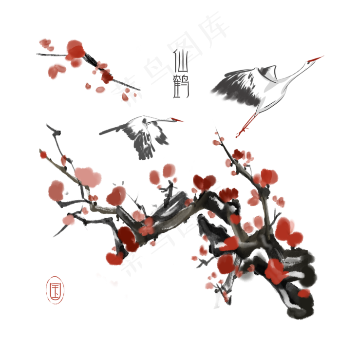 古风动物梅花鹤素材(2000X2000(DPI:300))psd模版下载