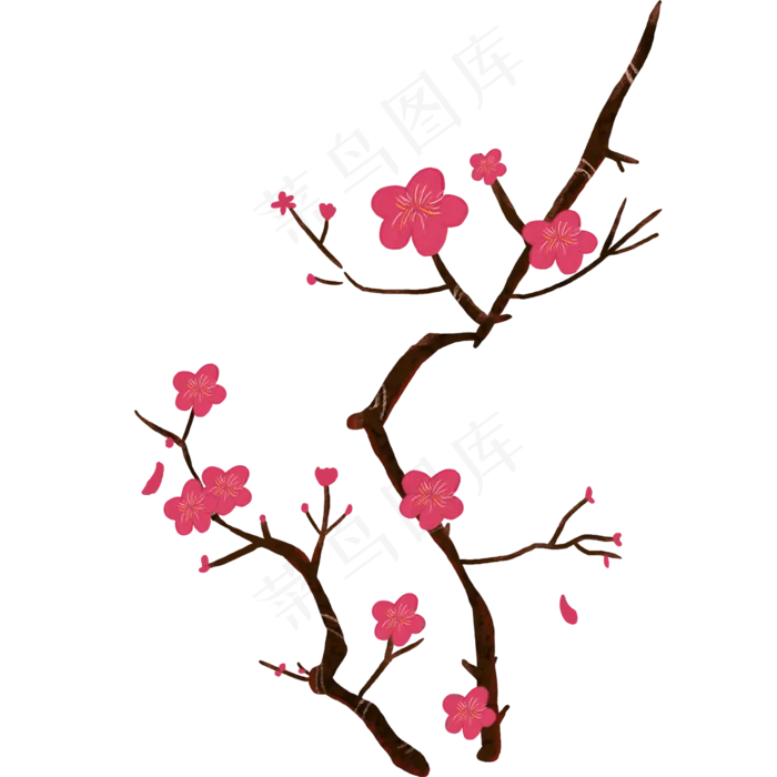 手绘免扣寒梅装饰元素(2000X2000(DPI:300))psd模版下载