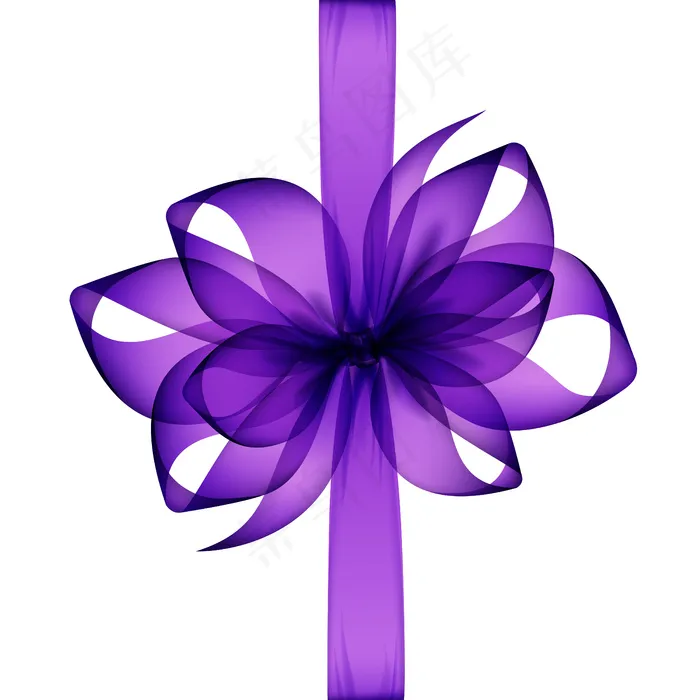 紫色透明蝴蝶结和丝带俯视特写，在白色背景上隔离eps,ai矢量模版下载