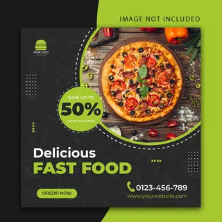 可编辑的美味快餐或餐厅社交媒体帖子或网站横幅banner模板
